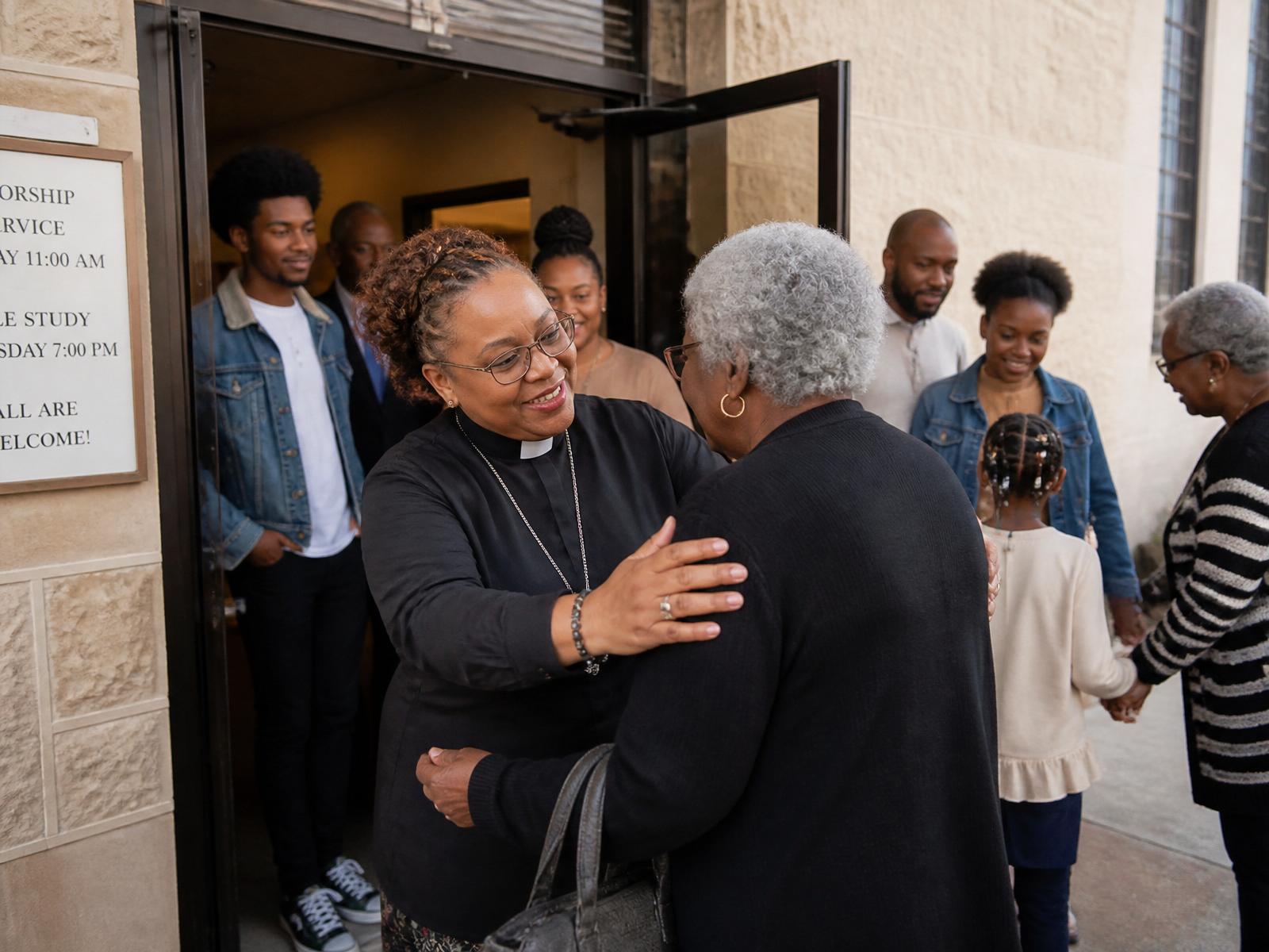 Volunteers warmly welcoming people at a community gathering
